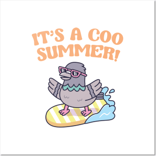 Pigeon On Surfboard Its A Coo Summer Funny Posters and Art